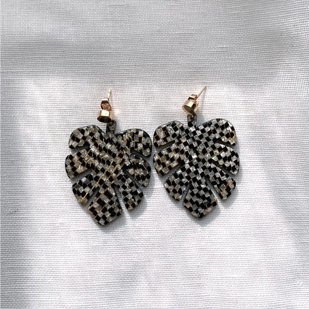 NEW Checkered Monstera Earrings